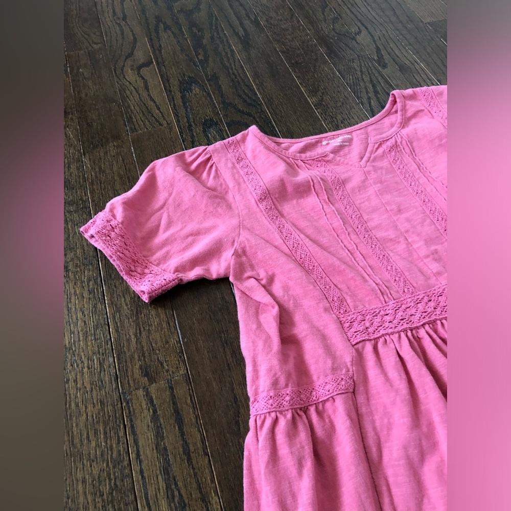 Garnet Hill Kids Girls XL Dusty Pink Pintucked Knit 100% Cotton Short-Sleeve Top - Picture 3 of 9